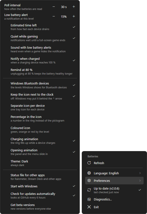 The right-click menu with Preferences beside it